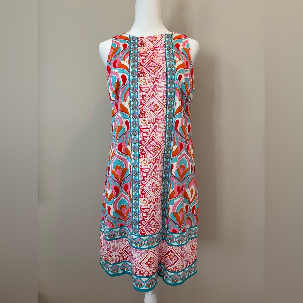 London Times Sleeveless Dress Womens 8 Turquoise/Pink/Orange/Red ***Like New***